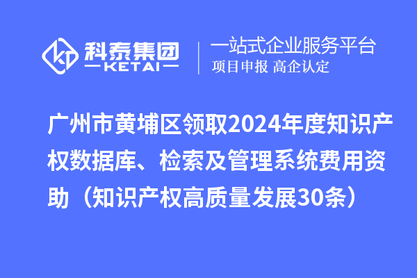 广州市黄埔区领取2024年度知识产权数据库、检索及管理系统费用资助（知识产权高质量发展30条）