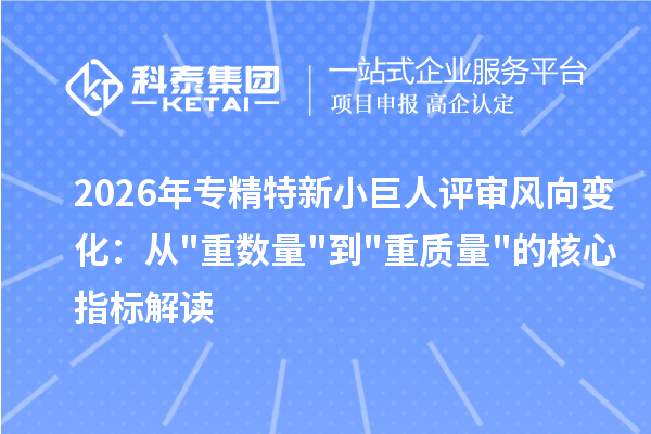 2026年专精特新小巨人评审风向变化：从"重数量"到"重质量"的核心指标解读