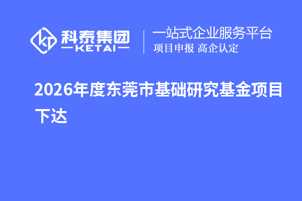 2026年度东莞市基础研究基金项目下达