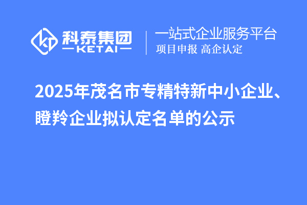 2025年茂名市专精特新中小企业、瞪羚企业拟认定名单的公示