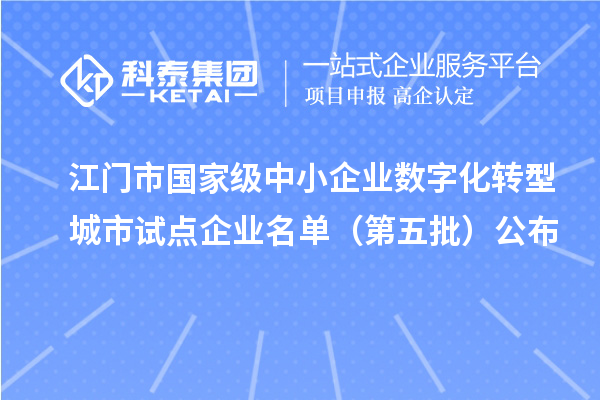江门市国家级中小企业数字化转型城市试点企业名单（第五批）公布