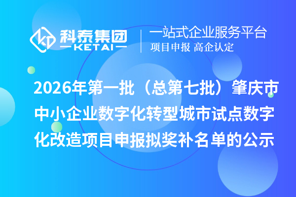2026年第一批（总第七批）肇庆市中小企业数字化转型城市试点数字化改造项目申报拟奖补名单的公示