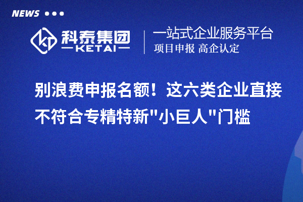 别浪费申报名额！这六类企业直接不符合专精特新"小巨人"门槛