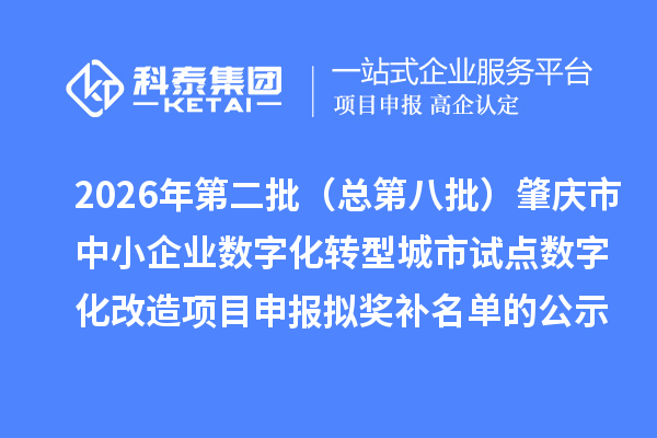 2026年第二批（总第八批）肇庆市中小企业数字化转型城市试点数字化改造项目申报拟奖补名单的公示