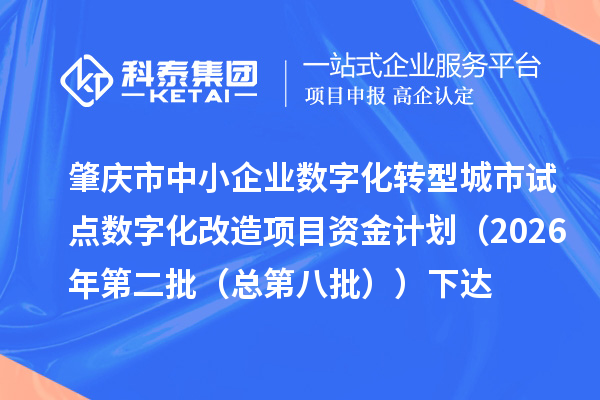 肇庆市中小企业数字化转型城市试点数字化改造项目资金计划（2026年第二批（总第八批））下达