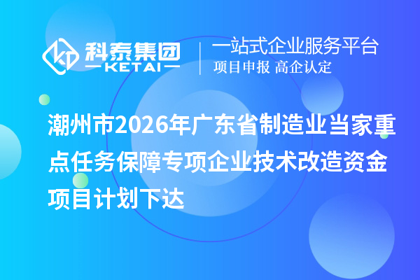 潮州市2026年广东省制造业当家重点任务保障专项企业技术改造资金项目计划下达