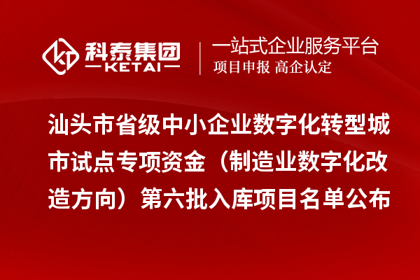 汕头市省级中小企业数字化转型城市试点专项资金（制造业数字化改造方向）第六批入库项目名单公布