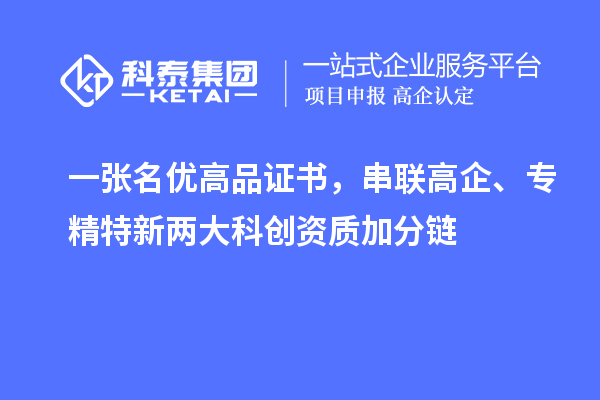 一张名优高品证书，串联高企、专精特新两大科创资质加分链
